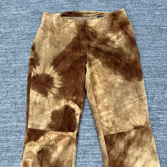 Elements By Vakko Pants Women 4 Brown Suede Leather Tie Dye Hippie Disco Y2K 90s - Picture 11 of 12